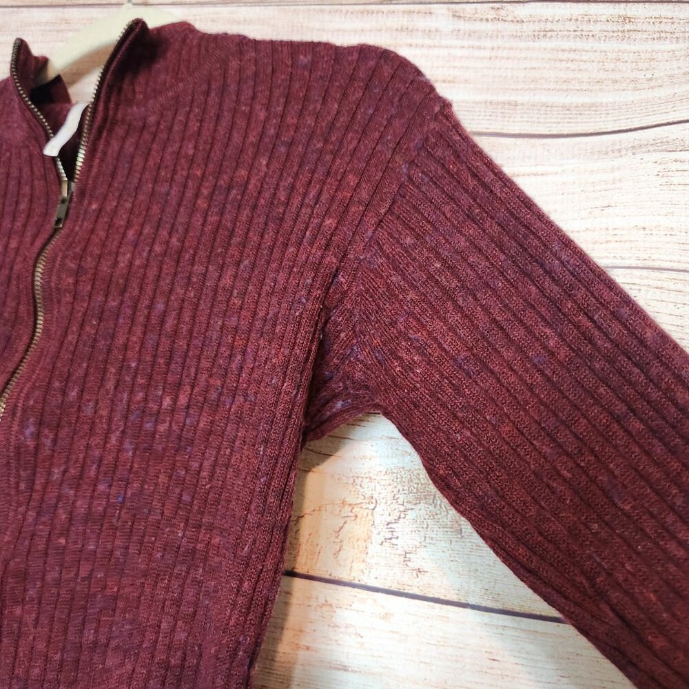 Free People Purple Ribbed Hooded Quarter Zip Wool Blend Sweater Top Size Medium - Picture 7 of 16